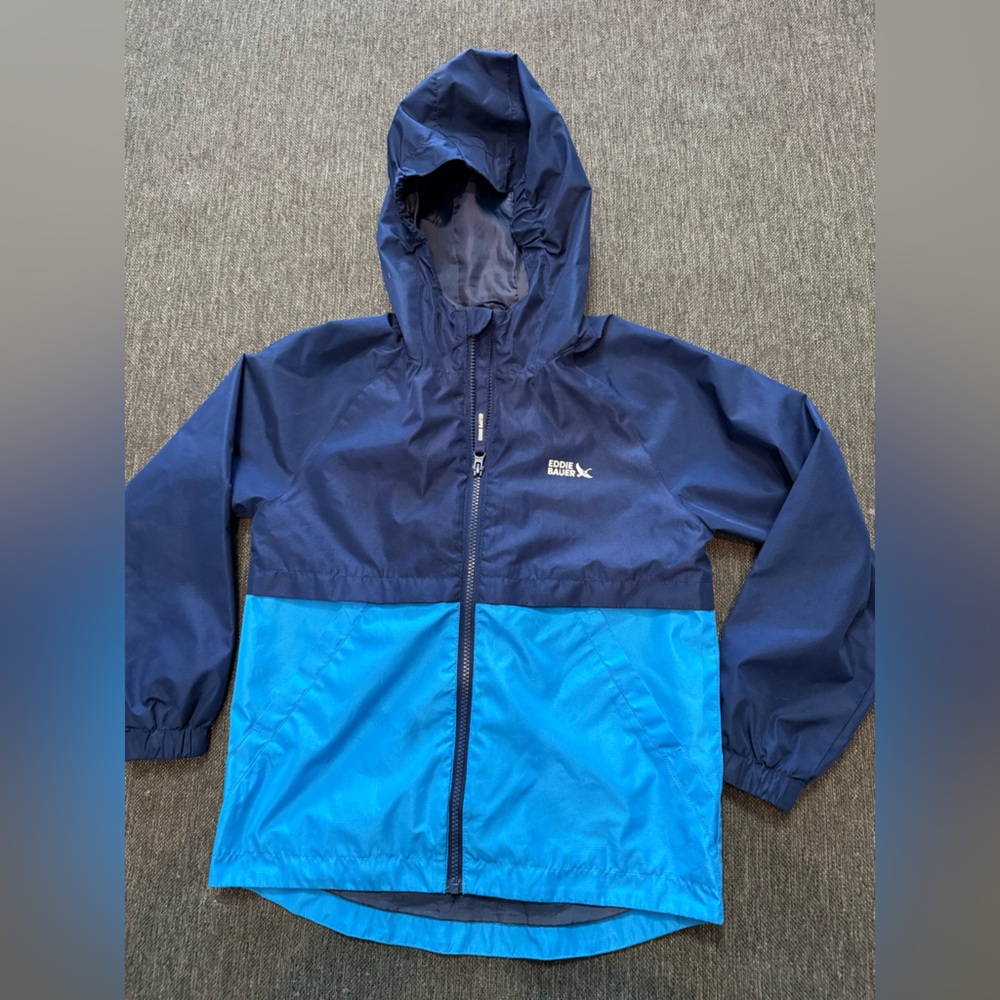 Eddie Bauer Kids Navy & blue block rain Windbreaker size 7-8 unlined
